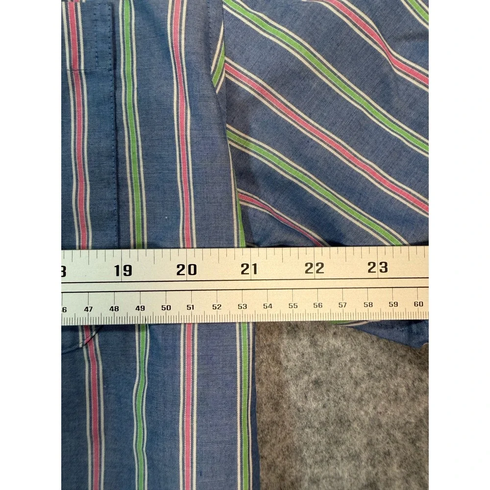 Saddlebred Mens Blue Striped Short Sleeve Button Down‎ Wrinkle Free Shirt XL
